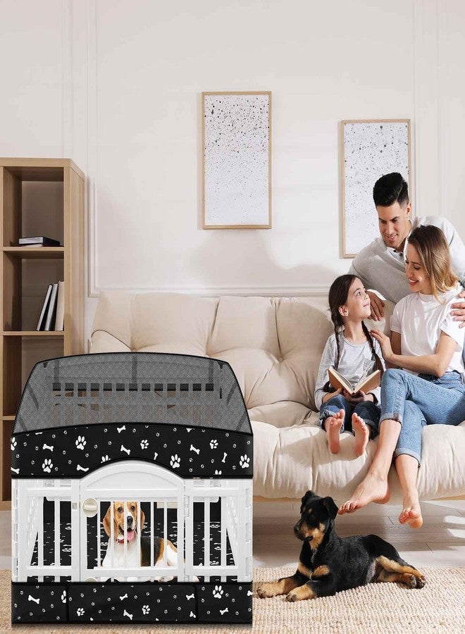 غطاء قفص لعب الكلاب SilTriangle (عبوة من قطعتين) مع سجادة سفلية، مناسب لقفص لعب الحيوانات الأليفة مقاس 36 بوصة بأربعة ألواح، غطاء قفص للكلاب، وسادة تمرين للجراء، قابل لإعادة الاستخدام والغسل، تصميم بحلقة وشريط لاصق، قفص اللعب غير متضمن (أسود) - Image 3